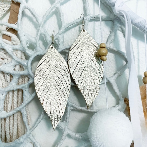 The House Of Gentry Jewelry - Platinum Feather Earrings // 100% Genuine Leather